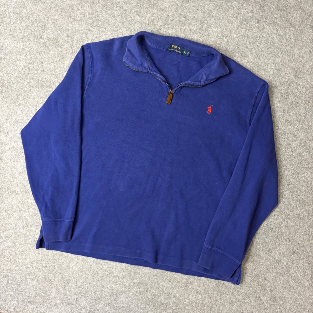 Polo Ralph Lauren Mens XL Blue Quarter Zip Pullover Cotton Long Sleeve Sweater
